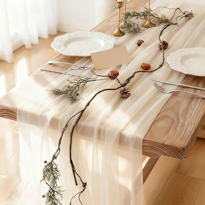 Ivory Glitter Chiffon Table Runner 35x120 Inches 6 Pack for Wedding Reception Formal Dining Table Decor
