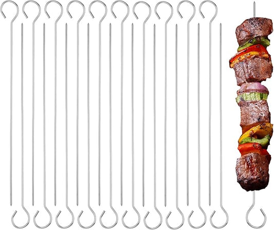 20 Pcs Metal Skewer for Grilling, 8" Reusable Barbecue Skewers Kabob Skewer Stainless Steel Shish Kebob Sticks for Grill Oven Outings BBQ Vegetable Cooking