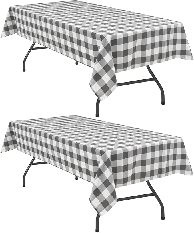 Hiasan Checkered Tablecloth Rectangle, 2 Pack，52 x 70 inch - Stain Resistant, Waterproof and Washable Table Cloth Gingham for Outdoor Picnic, Holiday Dinner, Grey and White