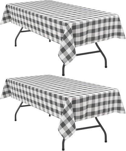 Hiasan Checkered Tablecloth Rectangle, 2 Pack，52 x 70 inch - Stain Resistant, Waterproof and Washable Table Cloth Gingham for Outdoor Picnic, Holiday Dinner, Grey and White