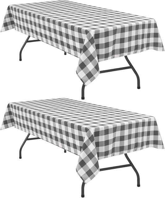 Hiasan Checkered Tablecloth Rectangle, 2 Pack，52 x 70 inch - Stain Resistant, Waterproof and Washable Table Cloth Gingham for Outdoor Picnic, Holiday Dinner, Grey and White