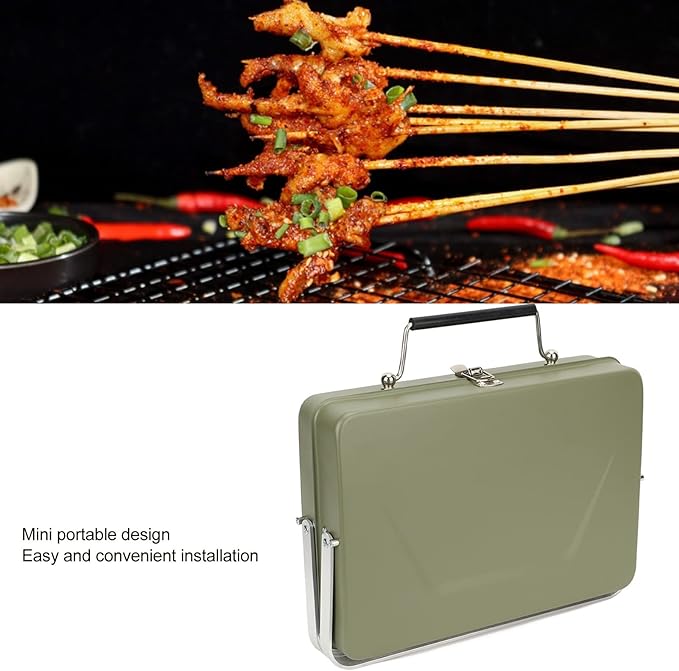 Barbecue Grill, Charcoal Grill Folding Portable Lightweight Barbecue Grill Tools Portable Charcoal BBQ Grill Folding Notebook Grill for Camping Outdoor Cooking Backyard Picnic(Green)
