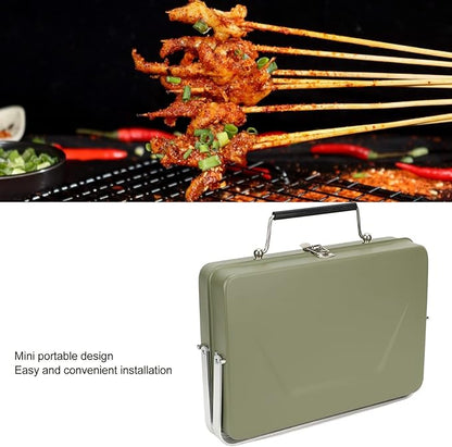 Barbecue Grill, Charcoal Grill Folding Portable Lightweight Barbecue Grill Tools Portable Charcoal BBQ Grill Folding Notebook Grill for Camping Outdoor Cooking Backyard Picnic(Green)
