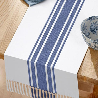 Table Runner 100% Cotton 14x72 Inch - Soft Durable Washable, for Parties Holidays Weddings Kitchen and Everyday Use - 72 Inches Long Farmhouse Rustic Table Runner Blue
