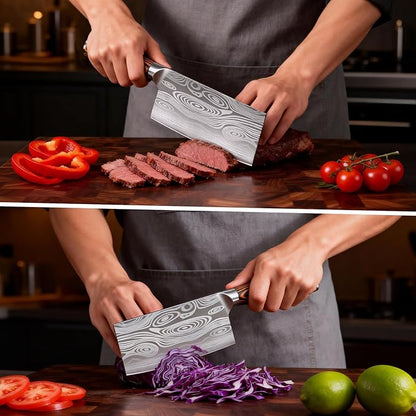 Meat Cleaver Knife Ultra Sharp Kitchen Knife 8 Inch, High Carbon Stainless Steel Butcher Knife with Wooden Handle, Chinese Cleaver for Meat Cutting Vegetable Slicing Perfect Birthday Gifts