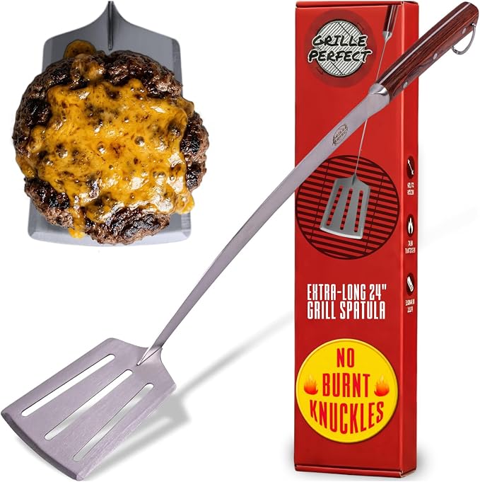 Grill Spatula 24-inch Super Long for Grilling Barbecue Griddle and Fire Pit Extra Strong Curved Neck Premium Hardwood Handle Large Stainless Steel Blade For BBQ Outdoor Kitchen and Grilled Food