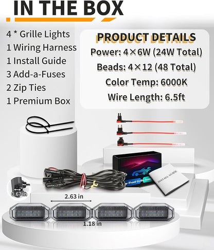 Front Grill Lights for Nissan Frontier 2025-2027 S/SL/SV/Sport Only, White | Direct-Snap Installation; OEM-Style Fit; IP68 Waterproof LED; No-Drill Setup; Raptor-Style Front-End Upgrade; Off-Road Ready