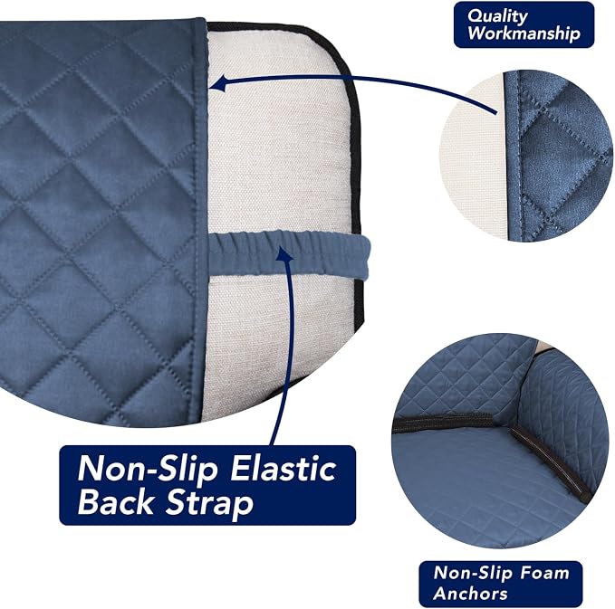 PureFit Reversible Quilted Sofa Cover Dog Couch Covers for Sofa, 28 in | Dark Blue/Light Blue, Water Resistant Couch Protector, Washable Pet Couch Cover with Non Slip and Elastic Straps For Kids