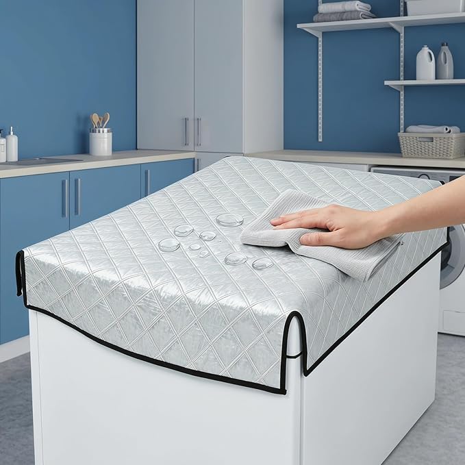 MAGICLULU Insulated Freezer Cover for Outdoor Chest Refrigerator, Aluminum Foil Thermal Blanket for Beverage Cooler, Waterproof Sun Protection Fridge Jacket, 50.3x39.3 Inches Silver Thermal Shield