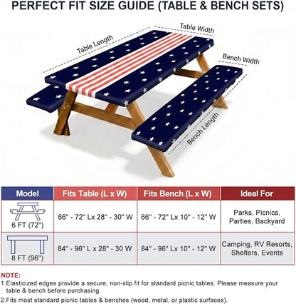 Picnic Table Cover with Bench Covers Windproof Waterproof Picnic Table Covers Camping Tablecloth with Self-Storage Bag, 72in, Navy Blue Runner