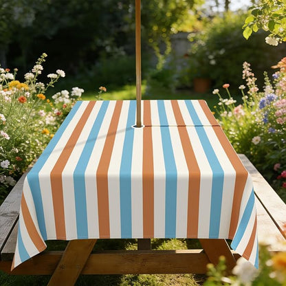 Outdoor Tablecloth with Umbrella Hole Elegant Zipper Patio Table Cloth for Outdoor Patio Garden Yard Decor