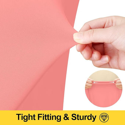 Smiry Spandex Elastic Fitted Table Cloth Skirt for 8FT Rectangle Table | Stretch Washable Table Cloth, Banquet Table Cover for Wedding, Party, Indoor & Trade Shows, (Coral Red, 96Lx30Wx30H)