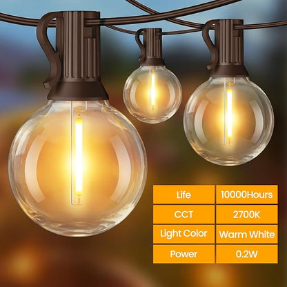 Mlambert 25FT Solar Powered String Lights Outdoor, Waterproof Solar Patio Light String with 10+1 Shatterproof LED G40 Bulbs for Backyard Garden-Brown