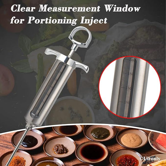 Meat Injector BBQ Injection Kit, Marinade Cajun Seasoning Flavor Syringe Injector for Cooking Grill Smoker Barbecue in Chicken Turkey Beef with 3 Syringe Needles, User Manual, E-Book