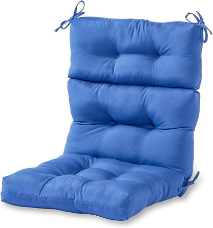 Outdoor Tufted High-Back Chair Cushions, One-Piece Hinged Seat and Back Design, Reversible with 4 Ties, Durable Polyester Fabric, Recycled Fiber Fill - Single, Marine Blue