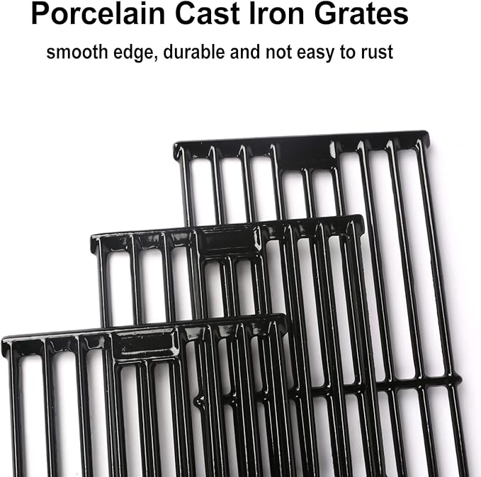 Hisencn Porcelain Cast Iron Cooking Grates for Char-Griller Duo 5050, 3001, 5650, 3008, 3030, 3725, 4000, 2121, King Griller 3008 5252, 19.75 inch Coated Cast Iron Grill Grids Replacement