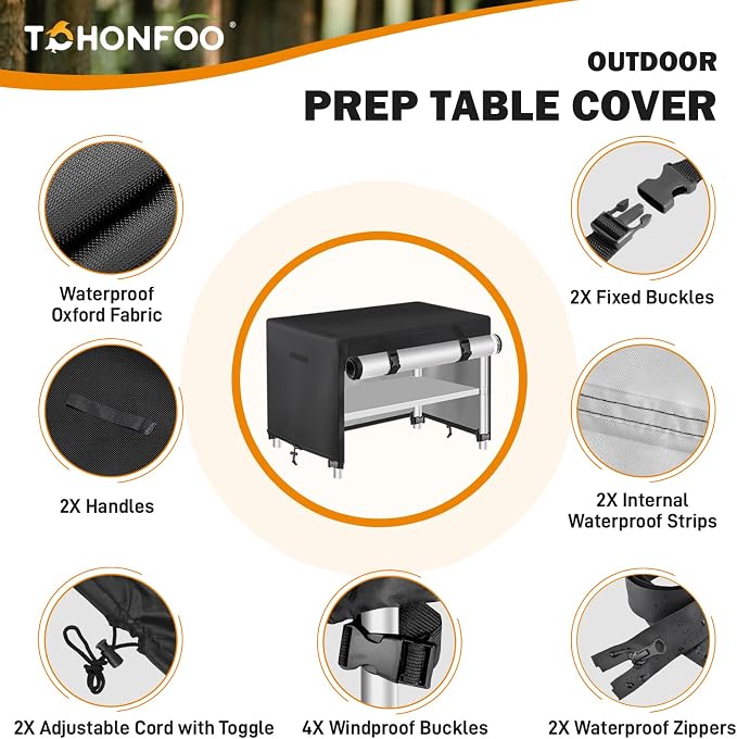 TOHONFOO Outdoor Prep Table Cover Waterproof for Grill Cart,36x24x35in | 420D UPF50+ Heavy duty waterproof patio Steel grill cart table cover compatible with outdoor keter unity small portable table