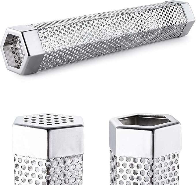 Smoker Tube - 2 Pack 12 inches Stainless Steel BBQ Wood Pellet Tube Smoker for Grills or Smokers, 2x Smoke Tubes with 4 S Shape Hooks and 1 Cleaning Brush