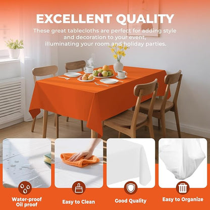 54 Inch X 100 Feet Plastic Table Cover Roll Premium Disposable Plastic Tablecloth for All Type/Shape Tables | Picnic, Party, Banquet, Birthdays, Weddings (Orange, 54 Inch X 100 Feet)