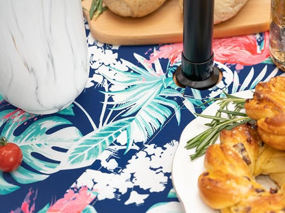YiHomer Indoor Outdoor Tabletop for Spring Summer Decorations, Picnics and Dinner Parties - Stain and Water Resistant, Flamingo Dancing, Zipper Tablecloth, 60 x 84 Rectangle with Umbrella Hole