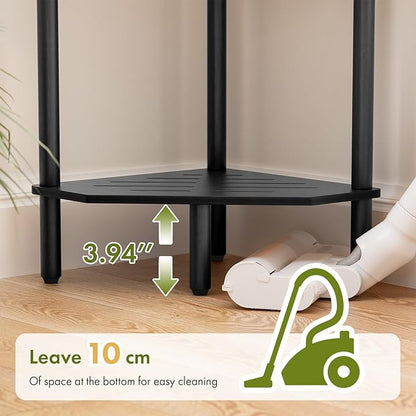 Corner Shelf Stand, 4 Tier Corner Bookshelf, Bamboo Storage Standing Shelf Unit, Tall Storage Plant Stand,Bookcase for Living Room, Home Office, Bedroom, Kitchen, Black