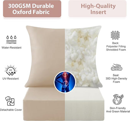 Outdoor Deep Seat Cushion Set, 24x24 Inch, Beige, Set of 4 | Water-Resistant, Fade-Resistant, Removable Cover, For Patio Chair & Sofa&Furniture