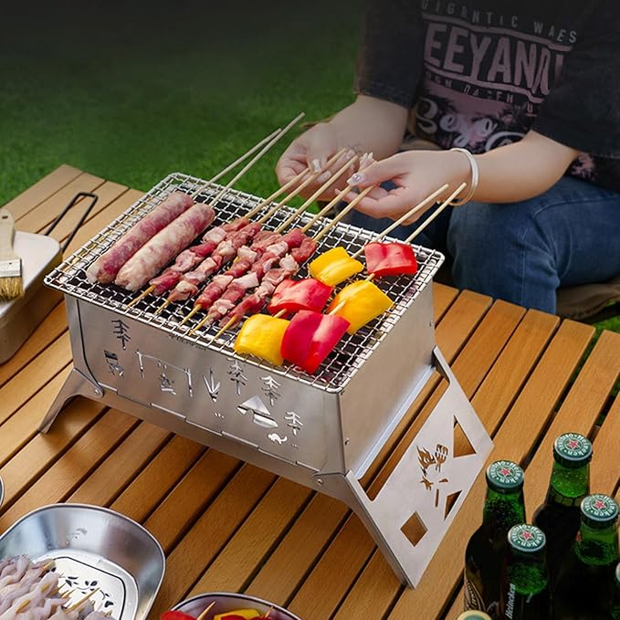 Portable Charcoal Grill, Total 343 Sq. In. Foldable Tabletop BBQ Grill, Mini Smoker Camping Grills for Backyard, Picnics, Hiking – Heavy-Duty Portable Fire Pit – Camp Cooking Gear