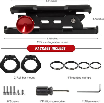 UTV Fire Extinguisher Mount Kit- Quick Release Roll Bar Fire Extinguisher Holder with Aluminum Bracket for Any Vehicle with 1.75"-2" Roll Bar, UTV Accessories Compatible with Polaris RZR/Can Am X3/SXS