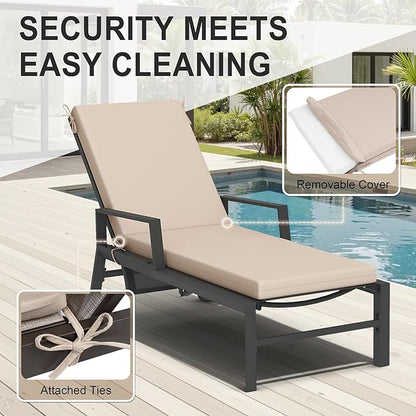 Crestlive Outdoor Chaise Lounge Cushions, 3 Years Fade Resistant Water Resistant Lounge Chair Cushion, 80''L x 23''W, Set of 2, Beige