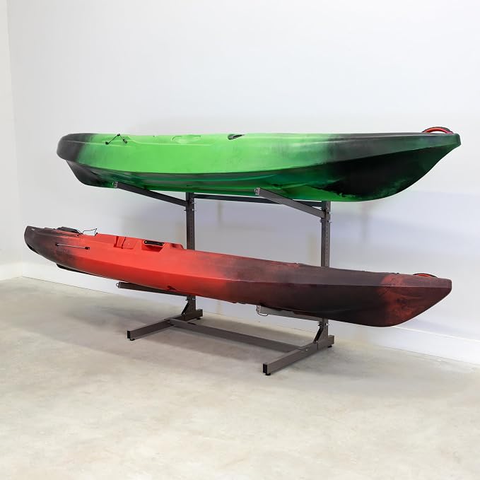 Teal Triangle Adjustable Freestanding Kayak Storage Rack, Holds 2 Kayaks | Outdoor Kayak Rack, Paddle Board Holder, Canoe Rack, Kayak Stand, Felt Padded Arms, Weather Resistant Steel