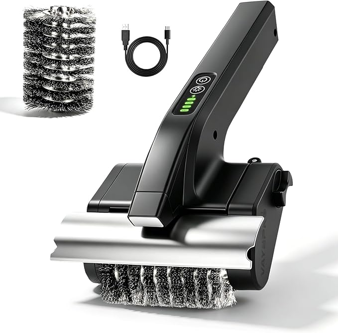 Electric Grill Brush, High Torque BBQ Bristle-Free Cleaner – Rechargeable Cordless with LED Light, Splash Guard & Scraper, Heavy Duty Grill Cleaner Tool for Outdoor Grill, Gift for Men Dad