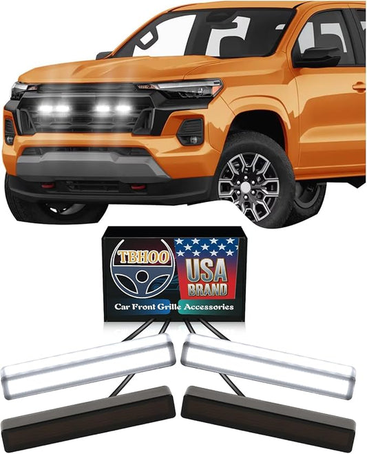 Front LED Grill Lights for Chevrolet Colorado GMC Canyon 2023-2026, White | Colorado Canyon Raptor Lights, Upgrade front-end Style, Brightness white LEDs with waterproof ABS, Easy no-drill 3M install