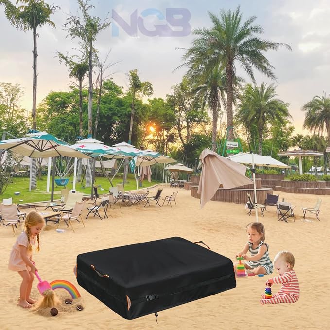 Outdoor Turtle Sandbox Cover, Square Kids Sand Box Covers Waterproof and Windproof, Children's Large Sandboxes Cover Sandproof.44 Lx40 Wx10 H,Black.