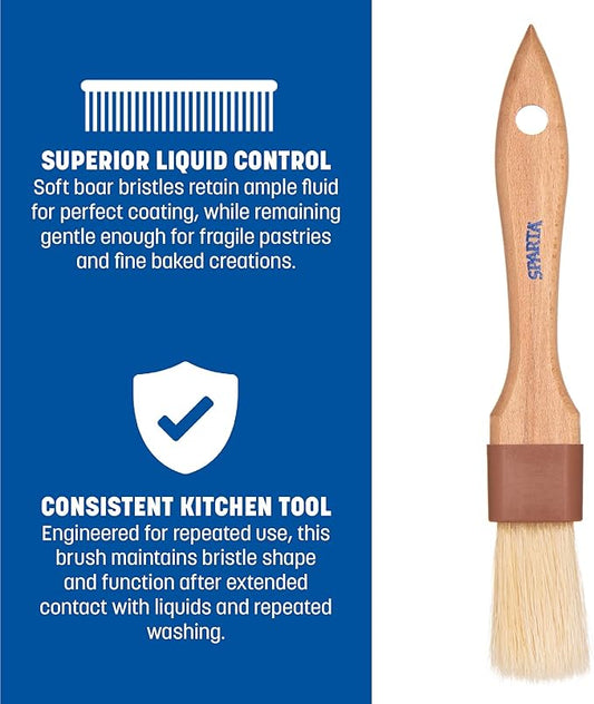 SPARTA Kitchen Basting Brush – 4037200 Basting Brush for Cooking Flat Boar Bristle Brush, Hardwood Handle for Kitchens, Restaurants, Catering, High Heat Food Prep, 1in