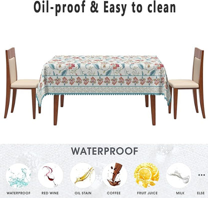 Flower Tablecloth Waterproof Polyester Spring Summer Table Cloth for Kitchen Dinning Table Decor Vintage Boho Washable Seasonal Table Cover for Indoor Outdoor Restaurant Home 60x102 Inch