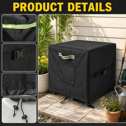 Garden Hose Reel Box Cover - Weatherproof 420D, 23"x23"x20", Black | Fits hose reels box. Reflective handles, cord closure, storage bag.