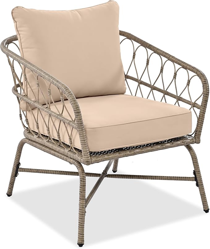 VilroCaz Bohemia-Inspired 4-Person Outdoor Seating Group with Loveseat, 2 Chairs and Table, All Weather Conversation Patio Set with Wood Tabletop and Washable Cushions for Backyard Poolside Garden