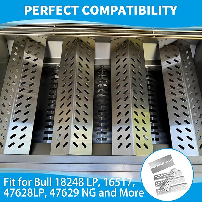 Grill Replacement Parts for Bull 16517 16631 16520, Stainless Steel Grill Grates, Flame Tamers, Heat Shields for Bull Angus 4 Burner 47628 47629, Outlaw 26038, Steer Premium 69008, Lonestar 87049