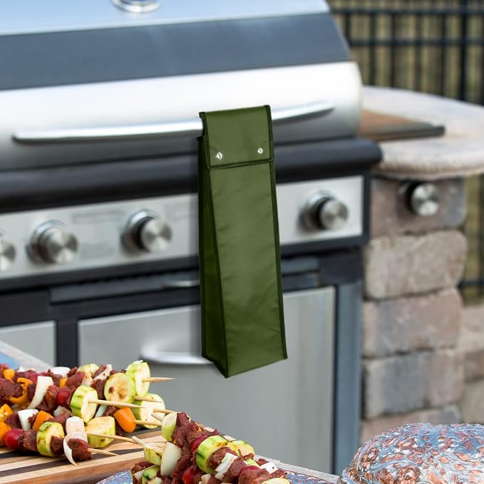 2 Pcs Grill Utensil Storage Bag BBQ Tool Holder Pouch,Amy Green | Oxford Cloth Foldable Design, Camping Hiking Organizer, Snap Closure Secure, Stands Upright or Flat, Portable Outdoor Pouch