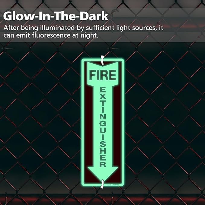 GicnKeuz Fire Extinguisher Sign,12×4 Inches Glow-In-The-Dark Aluminum Fire Extinguisher Signs with a Phosphorescent Film Layer,2 Pre-drilled holes,Easy to Install,Indoors and Outdoors Use (12-pack)