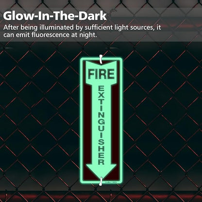 GicnKeuz Fire Extinguisher Sign,12×4 Inches Glow-In-The-Dark Aluminum Fire Extinguisher Signs with a Phosphorescent Film Layer,2 Pre-drilled holes,Easy to Install,Indoors and Outdoors Use (12-pack)