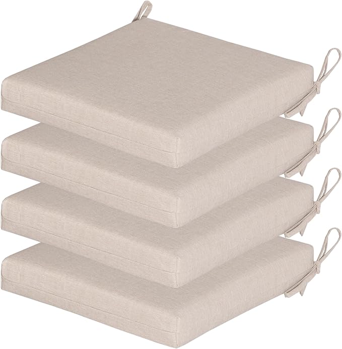 COZYVIDA Outdoor Chair Cushions Set of 4, 20"x20" Square Seat Pads with Tie Straps and YKK Zippers, 30D High-Density Foam, Water-Resistant Fabric,UV-Resistant 1000+ Hrs,Putty