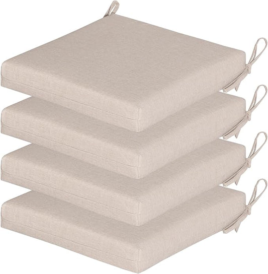 COZYVIDA Outdoor Chair Cushions Set of 4, 20"x20" Square Seat Pads with Tie Straps and YKK Zippers, 30D High-Density Foam, Water-Resistant Fabric,UV-Resistant 1000+ Hrs,Putty