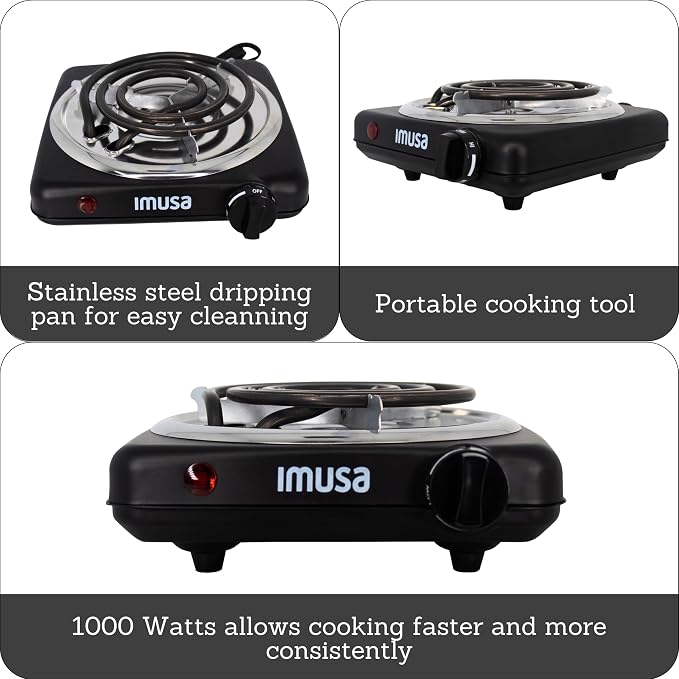 IMUSA Mini Compact 1000W Single Coil Electric Hot Plate Portable Burner