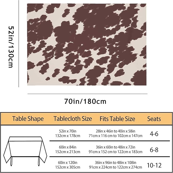 TKS MITLAN Cow or Horse Tablecloth 52 x 70 Inch Rectangular Brown Spots Animal Skin Cow Horse Print Oblong Table Cloth Kitchen Table Decorations for Home Dinner Party