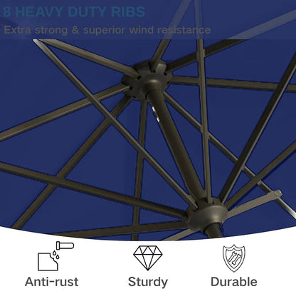 9' Solar LED Patio Umbrella with Tilt & Crank|8 Sturdy Ribs,UV Protection,Outdoor Market Table Umbrella for Deck,Lawn,Pool,Backyard(Navy)