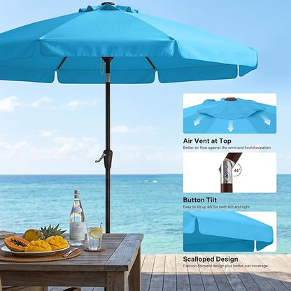 ABCCANOPY 9FT Scalloped Patio Umbrella Table Market Umbrella, Lake | Durable 8 Sturdy Fiberglass Ribs, Push Button Tilt and Crank, UV Protection Waterproof Outdoor Umbrella, Valance Style