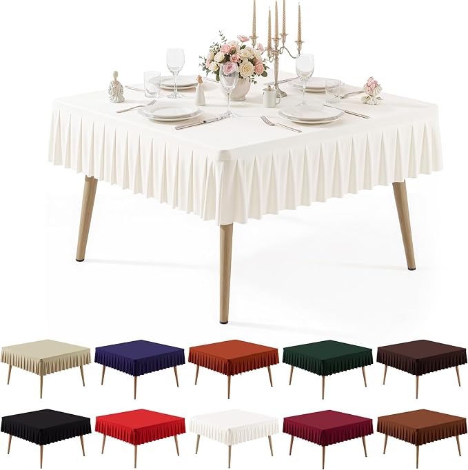 PARTISKY Ivory Spandex Square Tablecloths 48x48 Inch, Wrinkle Free Fitted Card Table Cloth Stretch Square Table Cover for Kitchen Dinner, Holiday Party, Wedding Banquet, Display Trade Show