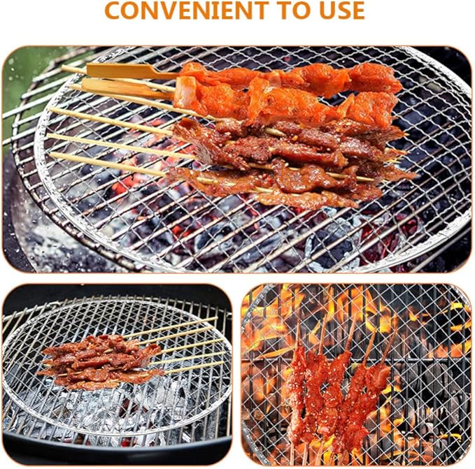 Kichvoe 13 Inch Disposable Round Bbq Grill Net Non-Stick Mesh Cooking Grate for Outdoor Camping Fire Pit Grilling Meat Vegetables Fish Skewers