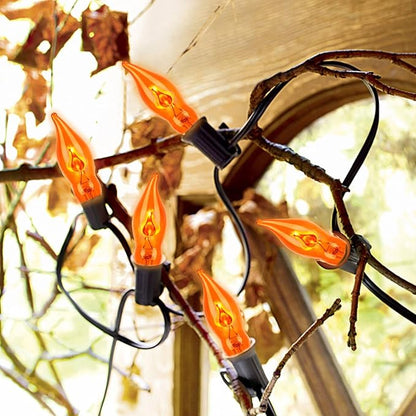 Halloween Lights 27.8 FT Flickering Flame String Lights with 25 Orange C18 Light Bulbs Twinkle C18 E12 Base Flame Lights Indoor Outdoor for Halloween Decorations